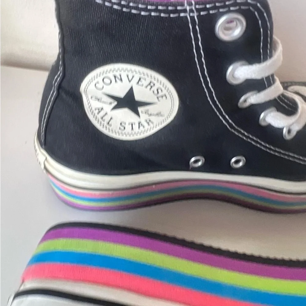 Platform Converse Black and Purple High-Top rainbow Sneakers - Picture 2 of 9